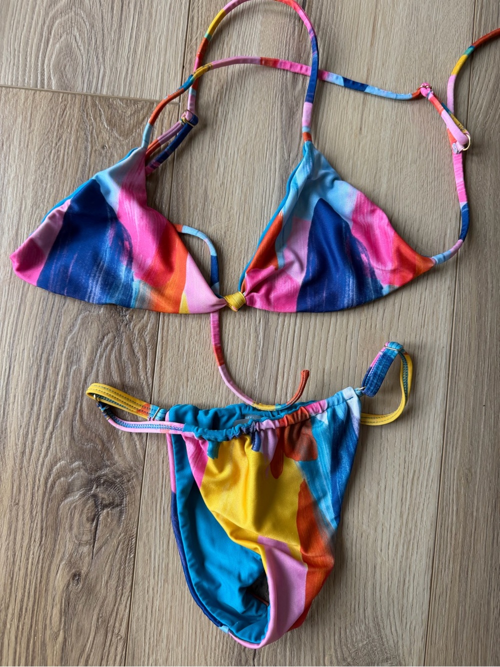 Multicolor Abstract Triangle Bikini Top and Bottom Set